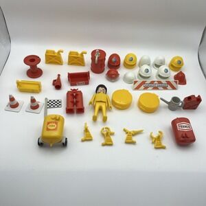 Vintage Playmobil Shell Texaco Gas Station Parts Lot Helmets Figure Accessories